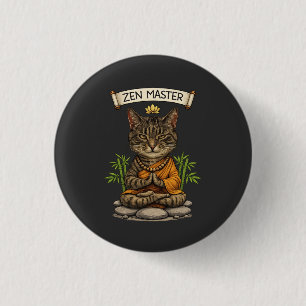 Macaron Rond 2,50 Cm Chat Maître Zen Drôle Chat Gris Tabby Cadeau