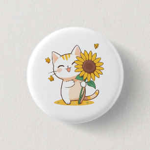 Macaron Rond 2,50 Cm Chat mignon avec un design Kawaii tournesol