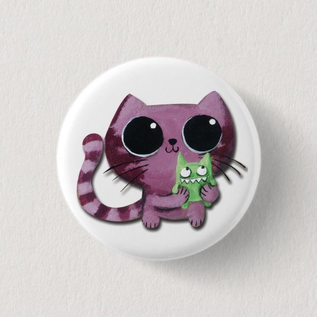 Macaron Rond 2,50 Cm Chat mignon de Kitty avec le petit monstre vert (Devant)