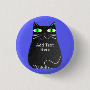 Macaron Rond 2,50 Cm Chat noir gras avec yeux verts Texte personnalisé 