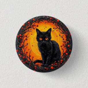 Macaron Rond 2,50 Cm Chat noir Halloween aux yeux lumineux