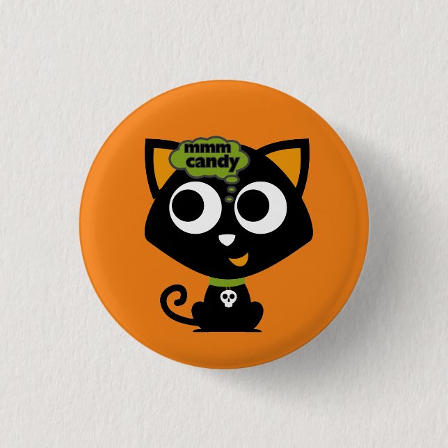 Macaron Rond 2,50 Cm Chat noir Mmm Candy Halloween (Devant)