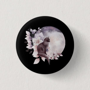 Macaron Rond 2,50 Cm Chat noir par une Pleine lune magique