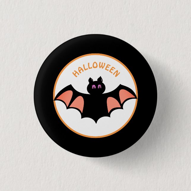 Macaron Rond 2,50 Cm Chauve-souris éffrayante d'Halloween en noir et bl (Devant)