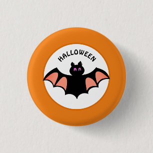 Macaron Rond 2,50 Cm Chauves-souris effrayantes d'Halloween sur orange 