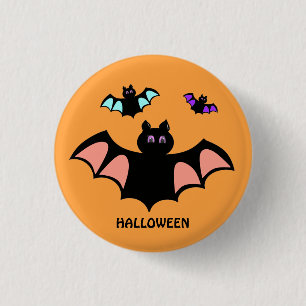 Macaron Rond 2,50 Cm Chauves-souris Halloween effrayantes sur orange
