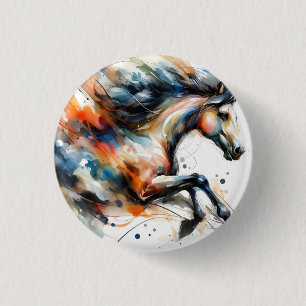 Macaron Rond 2,50 Cm Cheval au galop à l'aquarelle abstraite