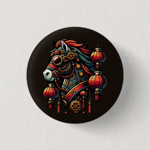 Macaron Rond 2,50 Cm Cheval chinois de Nouvel An Steampunk