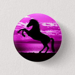 Macaron Rond 2,50 Cm Cheval noir Ciel pourpre et eau
