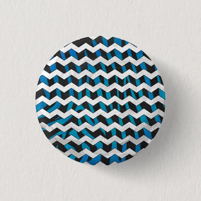 Macaron Rond 2,50 Cm Chevron Zèbre Noir et Bleu (Devant)