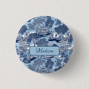 Macaron Rond 2,50 Cm Chic Bleu blanc saule chinoiserie cottage