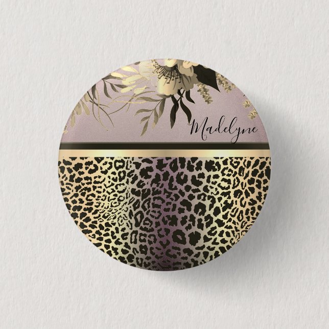 Macaron Rond 2,50 Cm Chic Lavender Gold Leopard Safari Floral (Devant)