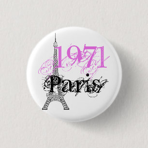 Macaron Rond 2,50 Cm Chic Tour Eiffel Rose Noir 50e Anniversaire Année