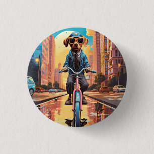 Macaron Rond 2,50 Cm Chien à vélo en ville