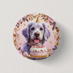 Macaron Rond 2,50 Cm Chien adorable d'anniversaire avec gâteau de céléb