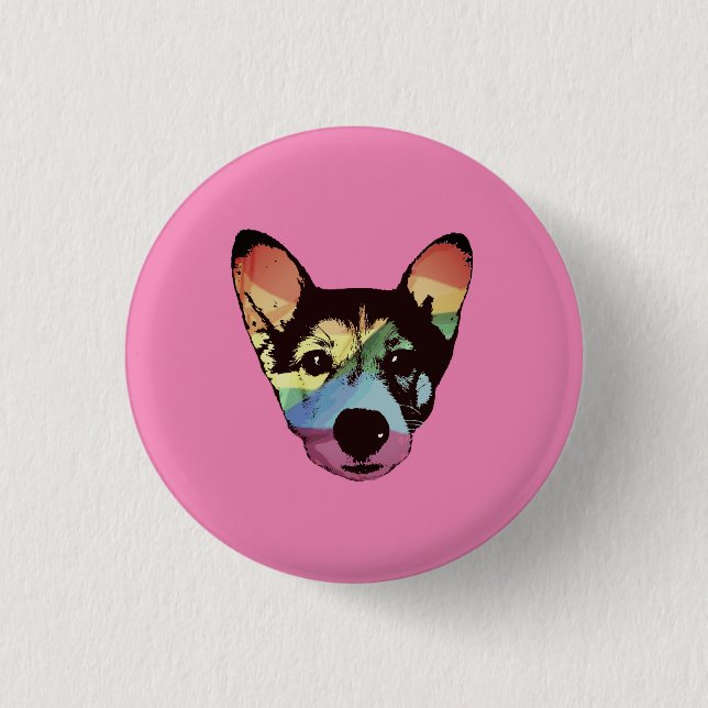 Macaron Rond 2,50 Cm Chien arc-en-ciel, bouton, bouton rond (Devant)