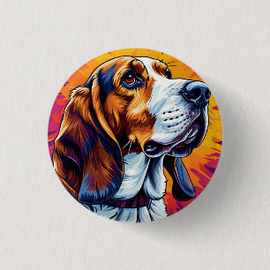 Macaron Rond 2,50 Cm Chien Basset Hound avec fond coloré