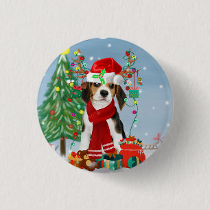 Macaron Rond 2,50 Cm Chien beagle en neige avec cadeaux de Noël