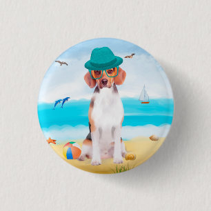 Macaron Rond 2,50 Cm Chien beagle Sur La Plage