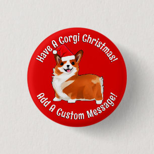 Macaron Rond 2,50 Cm Chien de Noël Corgi avec chapeau de Père Noël