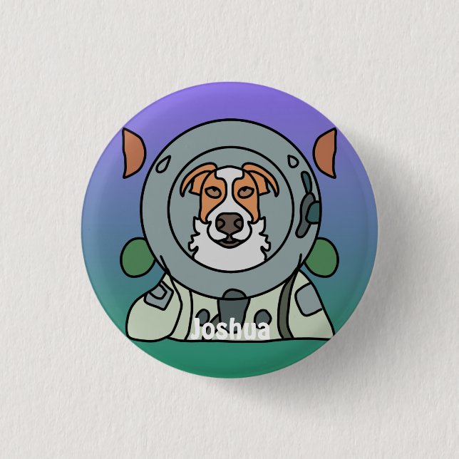 Macaron Rond 2,50 Cm Chien minimaliste astronaute dans l'espace | Drôle (Devant)