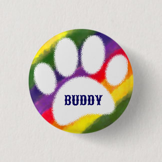 Macaron Rond 2,50 Cm Chien Pawprint Rainbow Watercolor Nom personnalisé