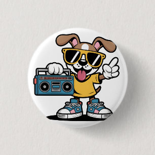 Macaron Rond 2,50 Cm Chien rétro hip hop : Chiot de dessin animé cool