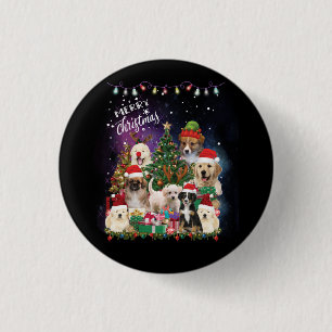 Macaron Rond 2,50 Cm Chiens Joyeux Noël Lumière
