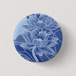 Macaron Rond 2,50 Cm Chinoiserie classique Fleurs de Lotus Bleues Chic