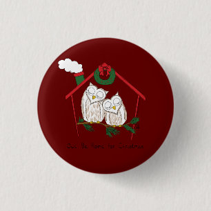 Macaron Rond 2,50 Cm Chouette de Noël sera à la maison Mignonne