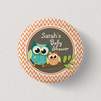 Macaron Rond 2,50 Cm Chouette mignonne; Chevron orange et blanc; Baby s