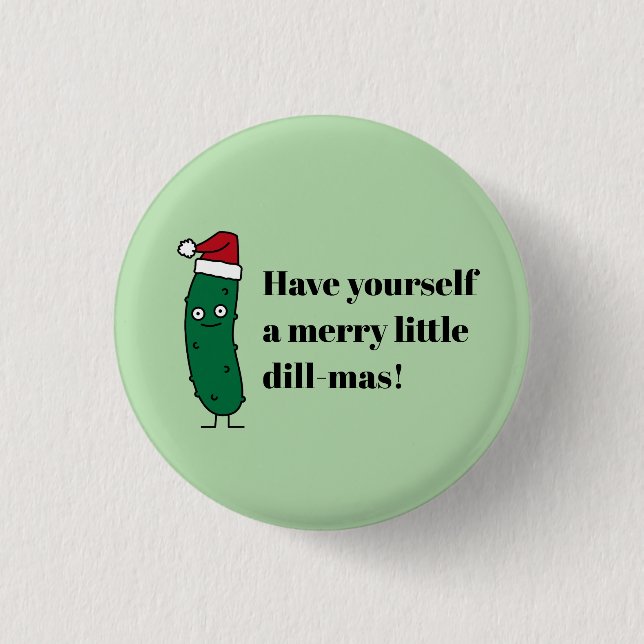 Macaron Rond 2,50 Cm Christmas Dill Pickle wearing a Santa Hat (Devant)