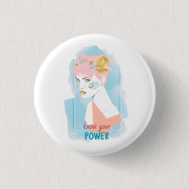 Macaron Rond 2,50 Cm Citation féministe Connaissez votre Power Girl Ill (Devant)