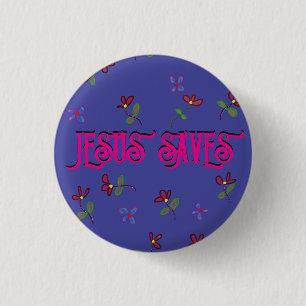 Macaron Rond 2,50 Cm Citation 'Jésus Sauve' avec impression florale sur