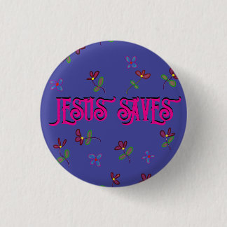 Macaron Rond 2,50 Cm Citation "Jesus Saves" avec Floral sur Purple