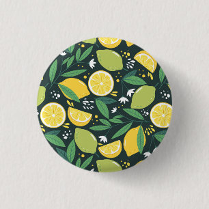 Macaron Rond 2,50 Cm Citron et Limon Motif de fruits en vert et jaune