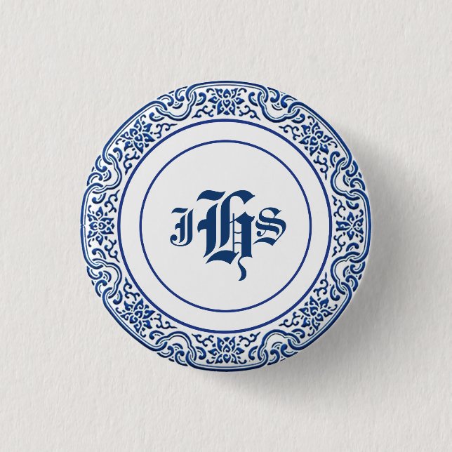 Macaron Rond 2,50 Cm Classic Retro Personnalisé Monogramme Motif Bleu (Devant)