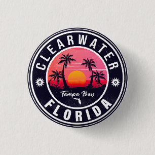 Macaron Rond 2,50 Cm Clearwater Beach Floride Rétro Sunset Souvenirs