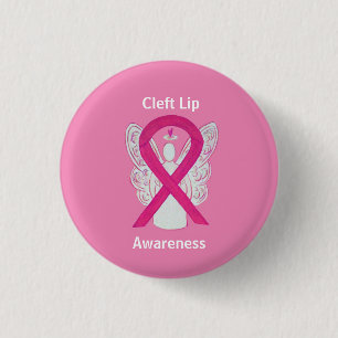 Macaron Rond 2,50 Cm Cleft Lip Sensibilisation Hot rose Ruban Boutons A