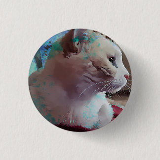 Macaron Rond 2,50 Cm Closeuse de chat blanc avec effet de peinture bleu