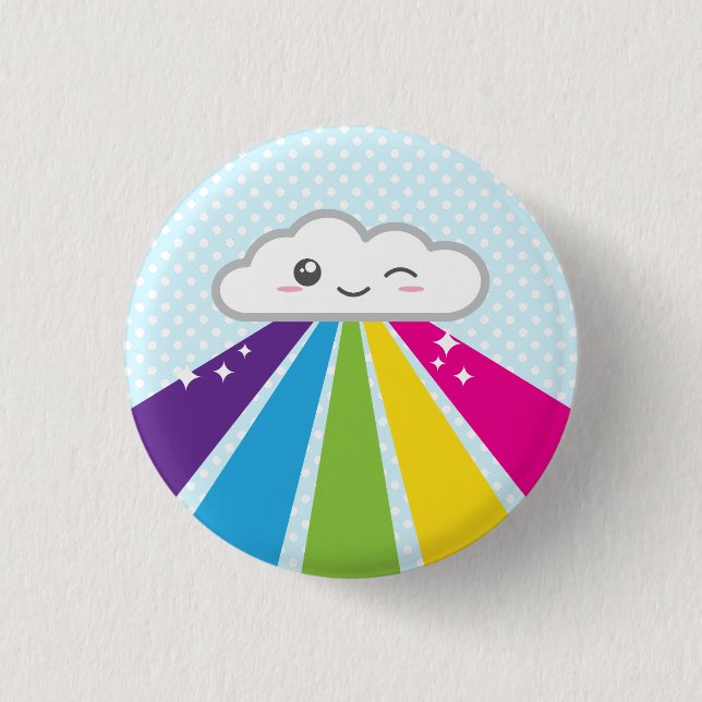 Macaron Rond 2,50 Cm Cloud Kawaii et bouton arc-en-ciel (Devant)