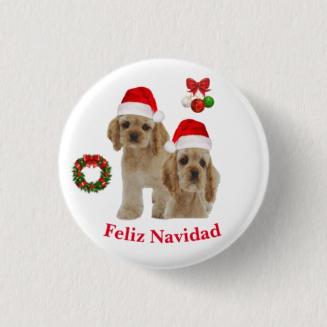Macaron Rond 2,50 Cm Cocker spaniel Feliz Navidad Button (Devant)