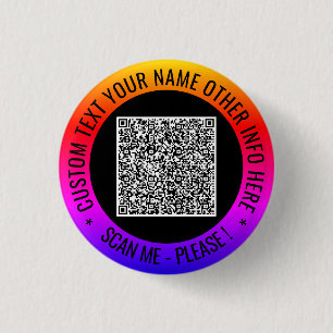 Macaron Rond 2,50 Cm Code QR et texte personnalisé Bouton personnalisé