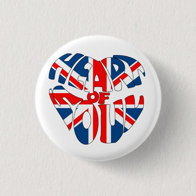 Macaron Rond 2,50 Cm Coeur de bouton d'Union Jack d'âme (Devant)