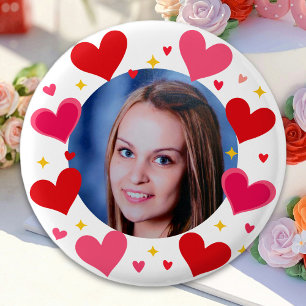 Macaron Rond 2,50 Cm Cœurs d'amour rose rouge personnalisés avec photo