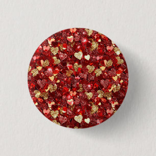 Macaron Rond 2,50 Cm Coeurs de Parties scintillant Red Gold