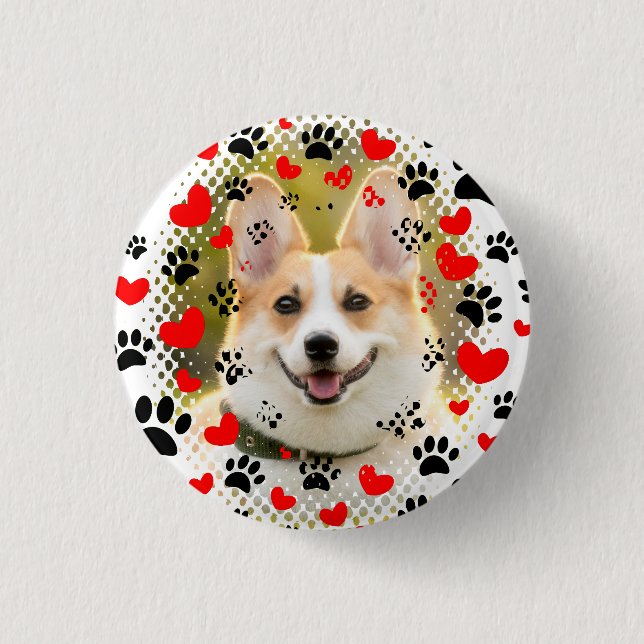 Macaron Rond 2,50 Cm Coeurs Et Empreintes de pattes Cadre Chien (Devant)