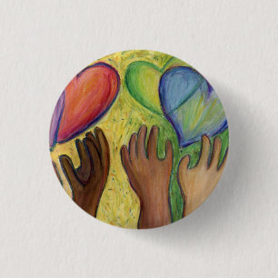 Macaron Rond 2,50 Cm Coeurs et mains Diversité Love Bouton ou Portable