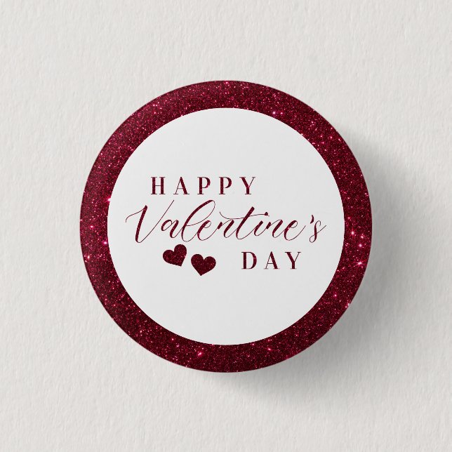 Macaron Rond 2,50 Cm Coeurs Heureuses Saintes-Valentin Red Sparkle (Devant)