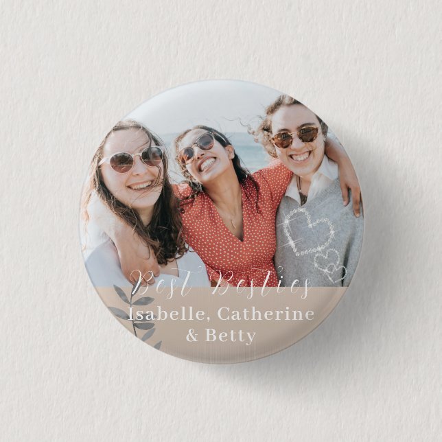 Macaron Rond 2,50 Cm Coeurs rayonnants Besties Photo (Devant)